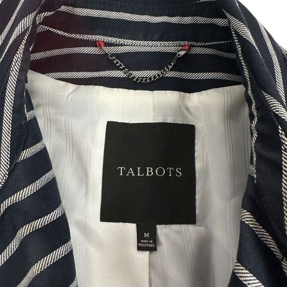Talbots Navy White Stripe Trench size Medium Belted - Picture 4 of 10